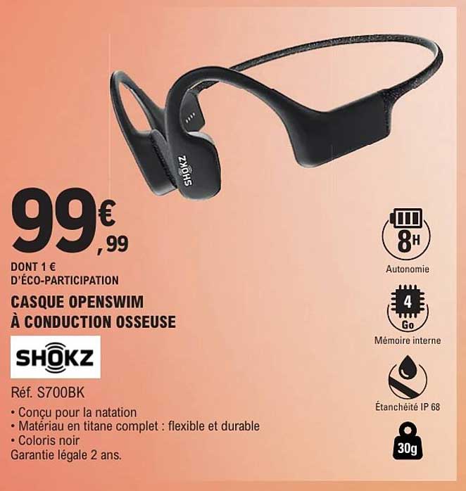 CASQUE OPENSWIM À CONDUCTION OSSEUSE