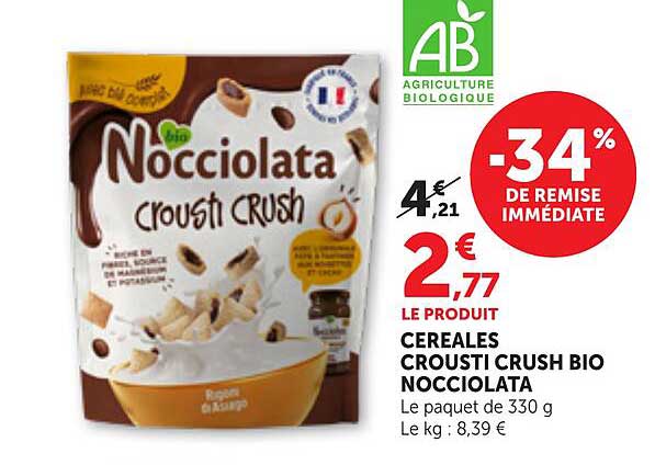 CEREALES CROUSTI CRUSH BIO NOCCIOLATA
