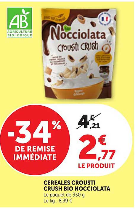 CEREALES CROUSTI CRUSH BIO NOCCIOLATA