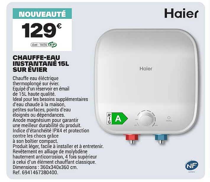 CHAUFFE-EAU INSTANTANÉ 15L SUR ÉVIER