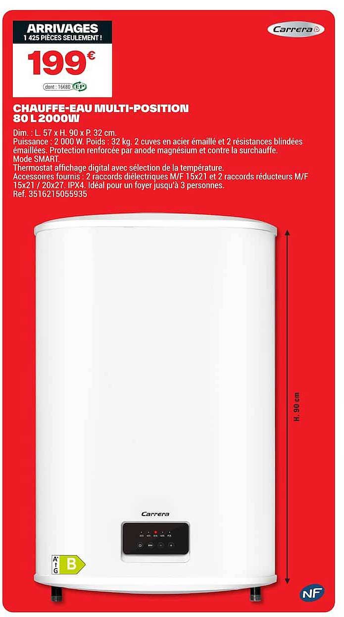 CHAUFFE-EAU MULTI-POSITION 80 L 2000W
