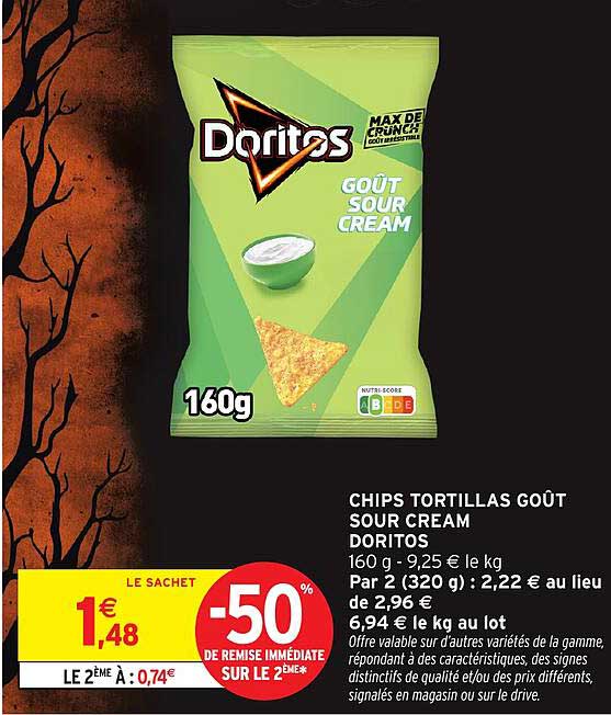 CHIPS TORTILLAS GOÛT SOUR CREAM DORITOS