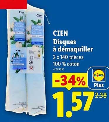 CIEN Disques à démaquiller 2 x 140 pièces 100 % coton