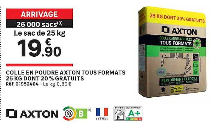 COLLE EN POUDRE AXTON TOUS FORMATS 25 KG DONT 20 % GRATUITS
