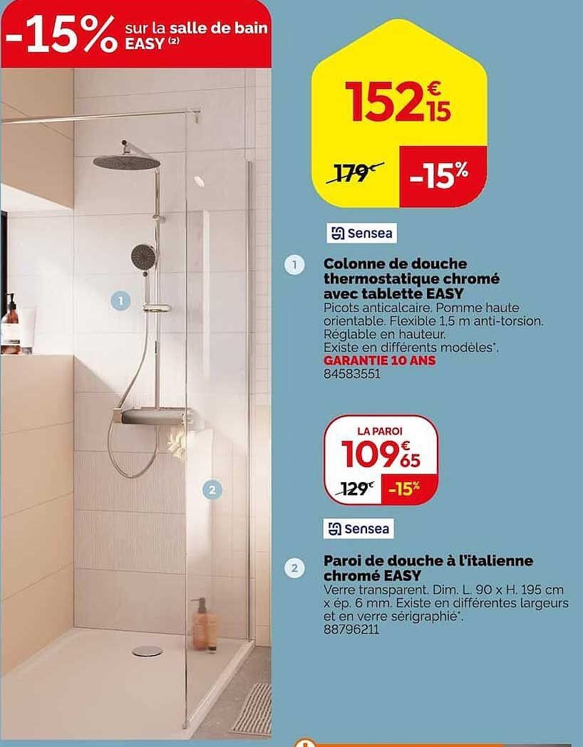 Colonne de douche thermostatique chromé avec tablette EASY