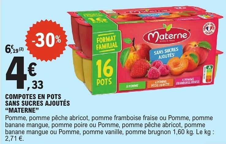 COMPOTES EN POTS SANS SUCRES AJOUTÉS “MATERNELLE”