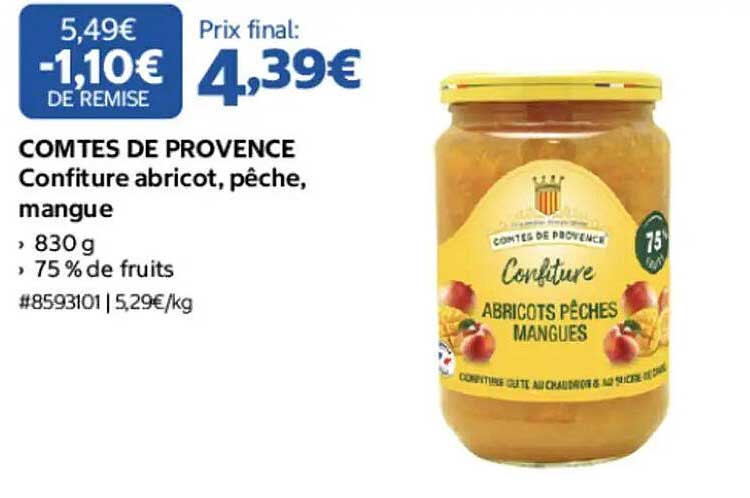 COMTES DE PROVENCE Confiture abricot, pêche, mangue