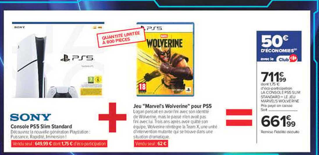 Console PS5 Slim Standard + Jeu "Marvel's Wolverine" pour PS5
