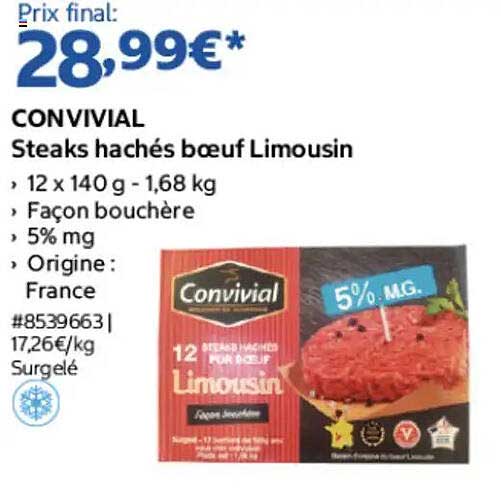 CONVIVIAL Steaks hachés bœuf Limousin