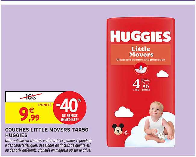 COUCHES LITTLE MOVERS T4X50 HUGGIES