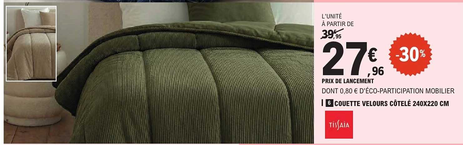 COUETTE VELOURS CÔTELÉ 240X220 CM