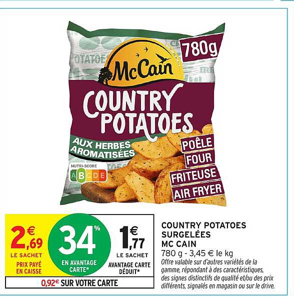 COUNTRY POTATOES SURGELÉS MC CAIN 780 g - 3,45 € le kg