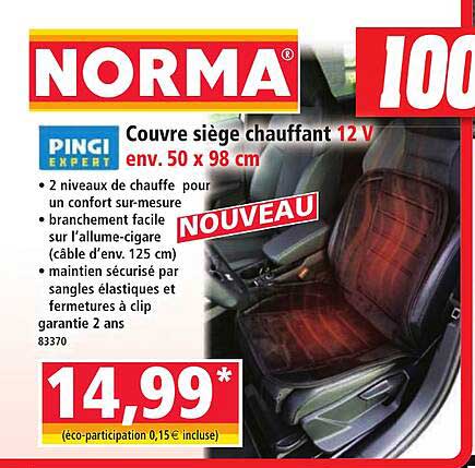 Couvre siège chauffant 12 V env. 50 x 98 cm