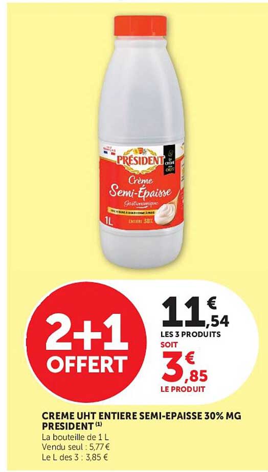 CREME UHT ENTIERE SEMI-EPAISSE 30% MG PRESIDENT