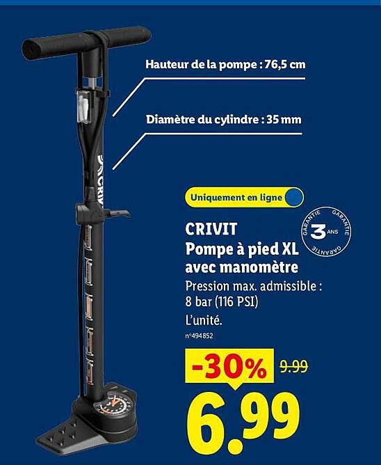 CRIVIT Pompe à pied XL avec manomètre