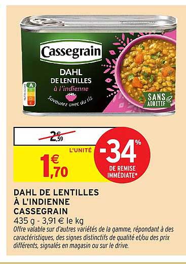 DAHL DE LENTILLES À L'INDIENNE CASSEGRAIN