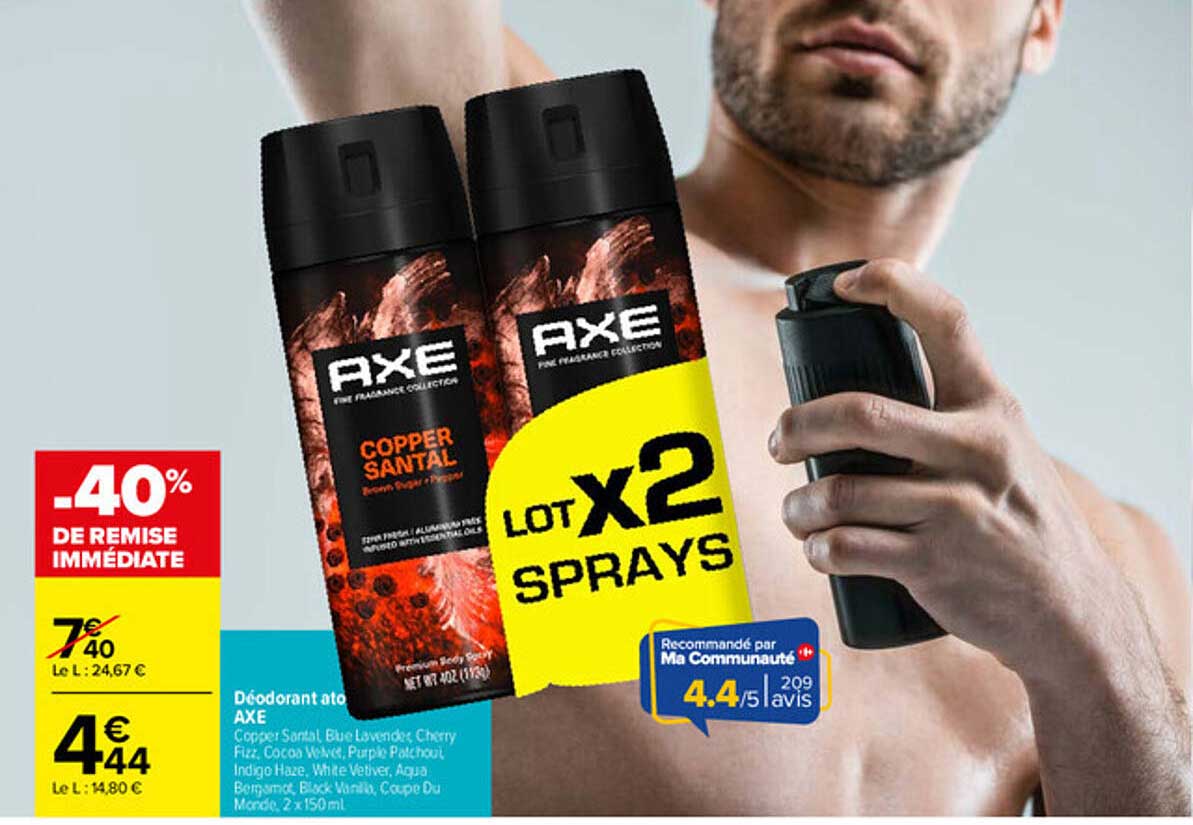Déodorant atomiseur AXE Lot x2 Sprays