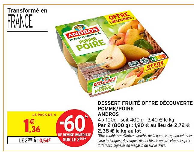 DESSERT FRUITÉ OFFRE DÉCOUVERTE POMME/POIRE ANDROS