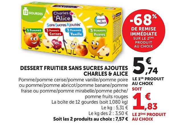 DESSERT FRUITIER SANS SUCRES AJOUTES CHARLES & ALICE