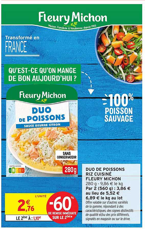 DUO DE POISSONS RIZ CUISINÉ FLEURY MICHON