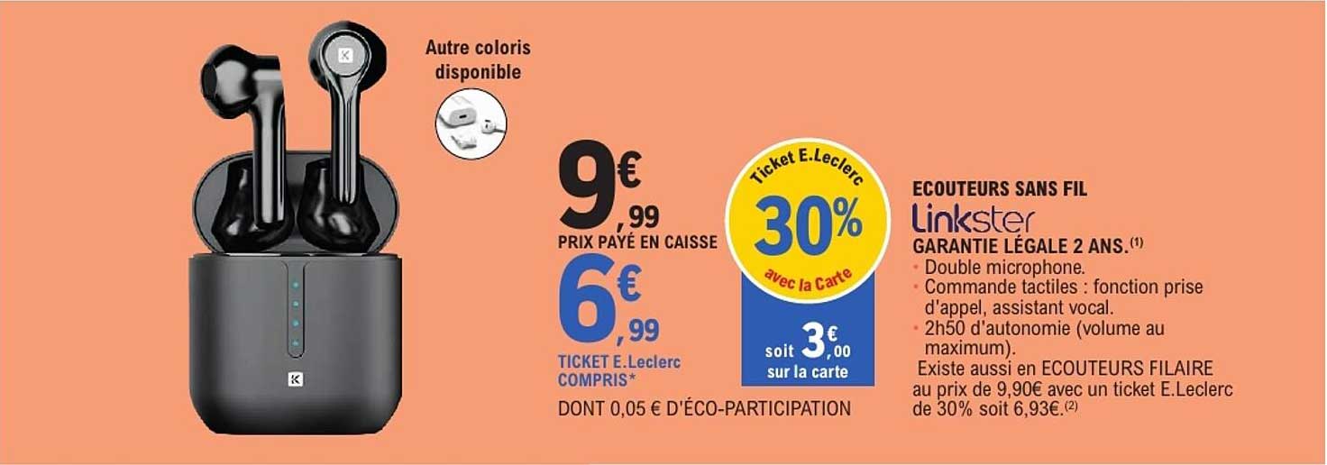 ECOUTEURS SANS FIL Linkster GARANTIE LÉGALE 2 ANS.