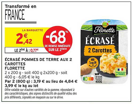 ÉCRASÉ POMMES DE TERRE AUX 2 CAROTTES FLORETTE