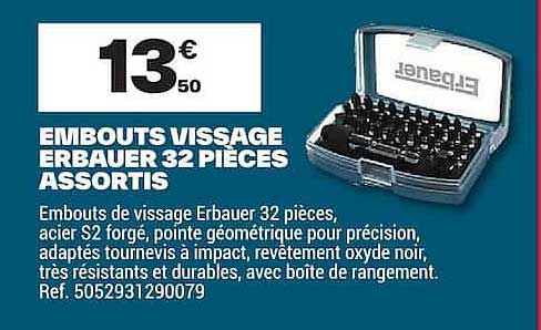 EMBOUTS VISSAGE ERBAUER 32 PIECES ASSORTIS