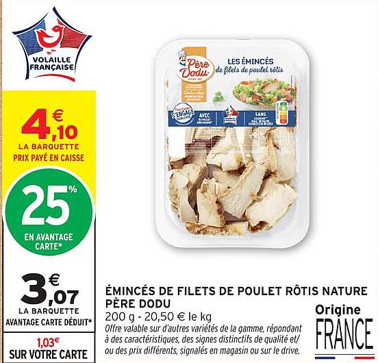 ÉMINCÉS DE FILETS DE POULET RÔTIS NATURE PÈRE DODU