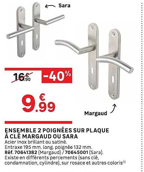 ENSEMBLE 2 POIGNÉES SUR PLAQUE À CLÉ MARGAUD OU SARA