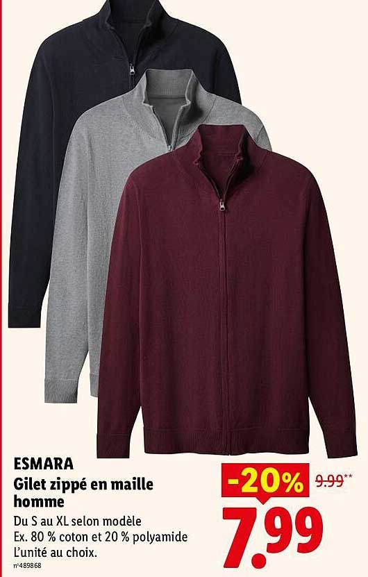 Esmara Gilet zippé en maille homme