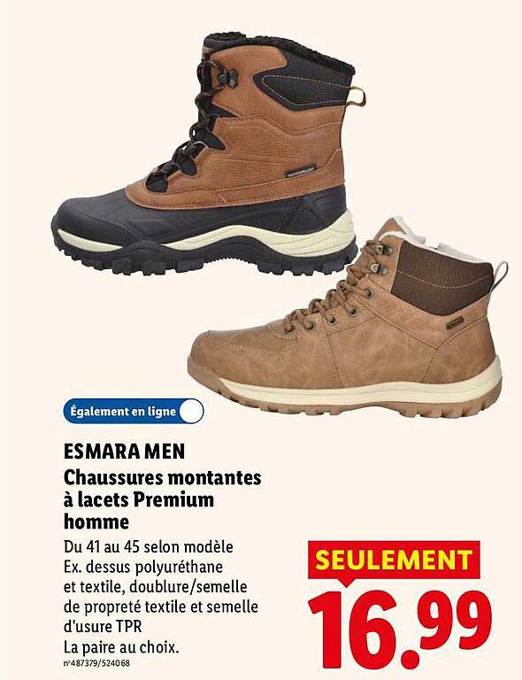ESMARA MEN Chaussures montantes à lacets Premium homme