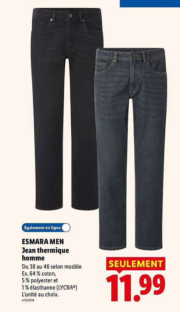 ESMARA MEN Jean thermique homme