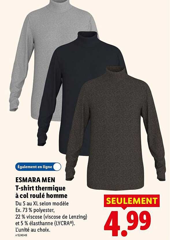 ESMARA MEN T-shirt thermique à col roulé homme