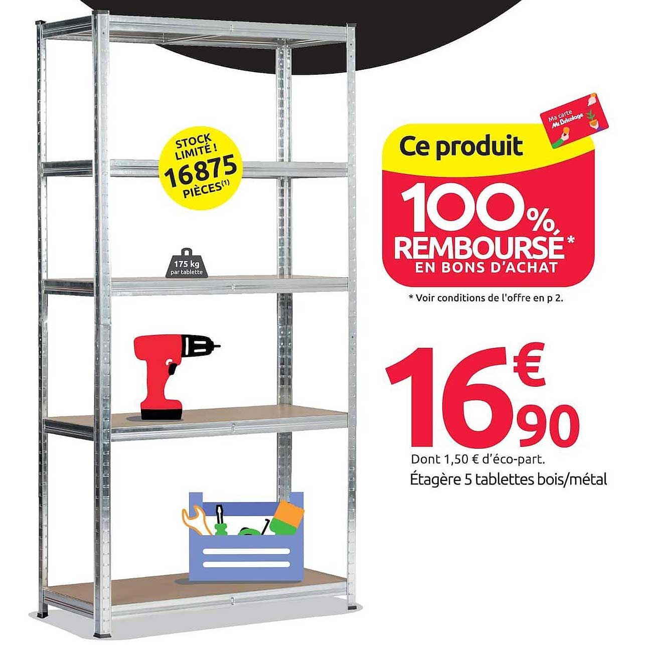 Étagère 5 tablettes bois/métal