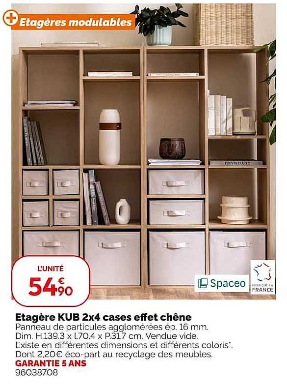 Etagère KUB 2x4 cases effet chêne