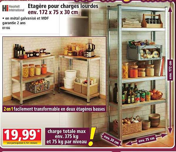 Etagère pour charges lourdes env. 172 x 75 x 30 cm