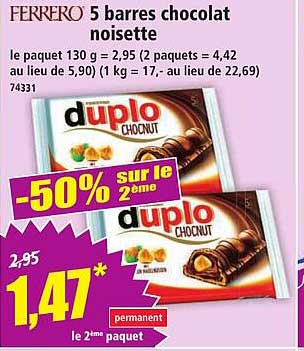 FERRERO 5 barres chocolat noisette