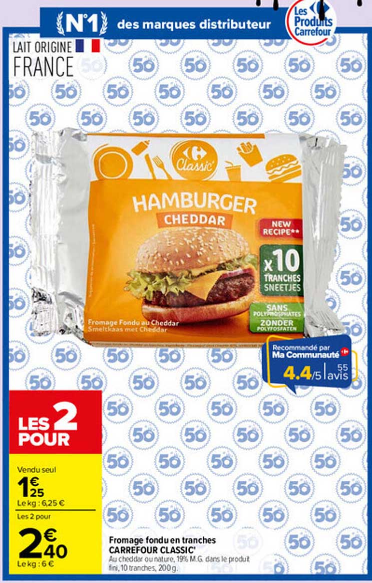 Fromage fondu en tranches CARREFOUR CLASSIC'