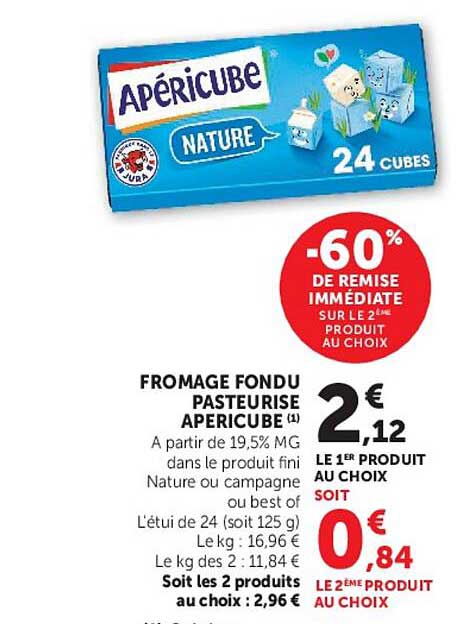 FROMAGE FONDU PASTEURISÉ APÉRICUBE