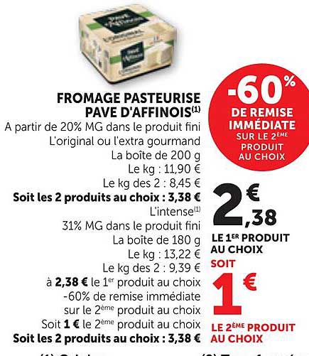 FROMAGE PASTEURISE PAVE D'AFFINAGE