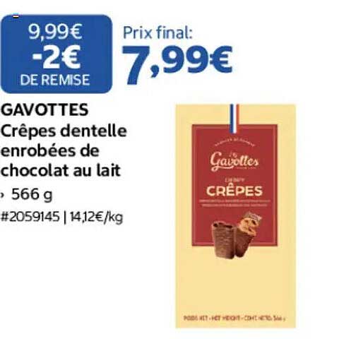 GAVOTTES Crêpes dentelle enrobées de chocolat au lait
