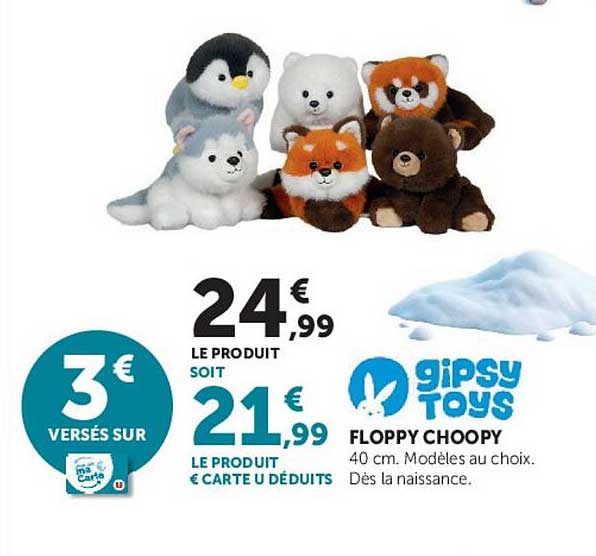 gipsy toys FLOPPY CHOOPY 40 cm. Modèles au choix. Dès la naissance.