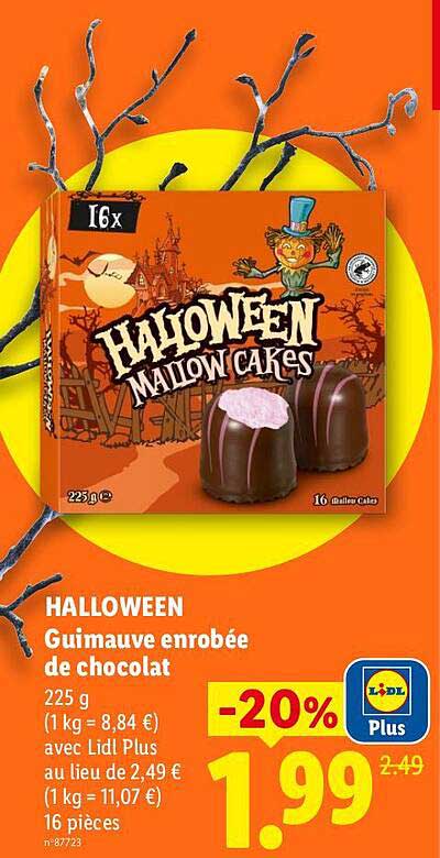 HALLOWEEN Guimauve enrobée de chocolat 225 g (16 pièces)