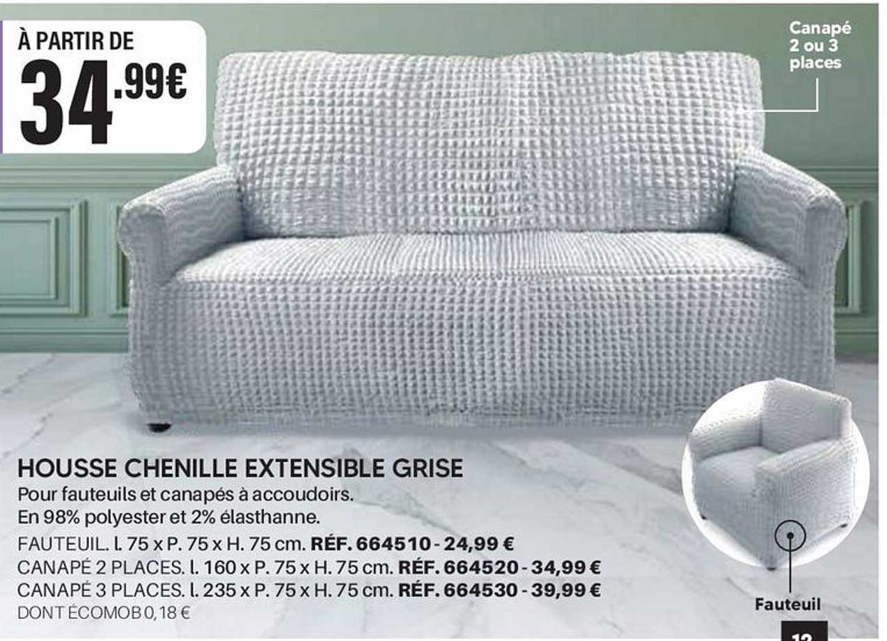 HOUSSE CHENILLE EXTENSIBLE GRISE