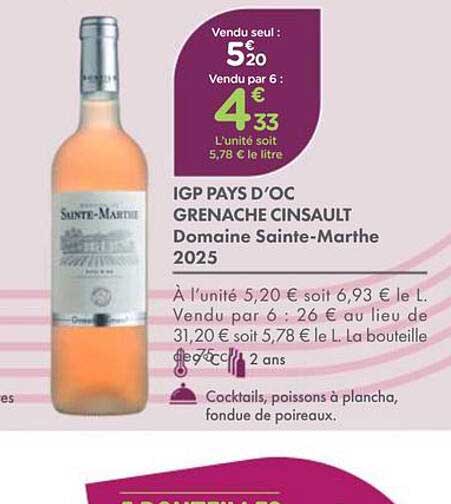 IGP PAYS D'OC GRENACHE CINSAULT Domaine Sainte-Marthe 2025