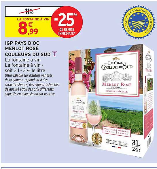 IGP PAYS D'OC MERLOT ROSÉ COULEURS DU SUD La fontaine à vin