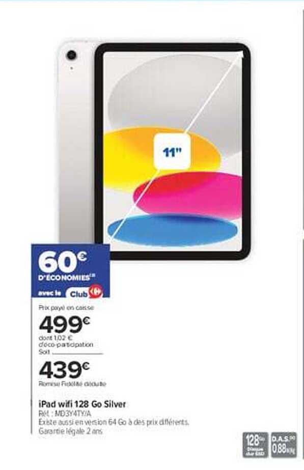 iPad wifi 128 Go Silver