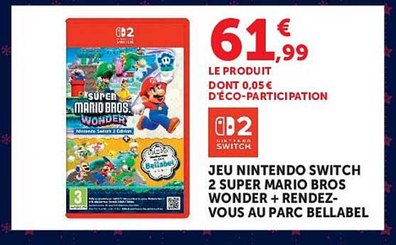 JEU NINTENDO SWITCH 2 SUPER MARIO BROS WONDER + RENDEZ-VOUS AU PARC BELLABEL