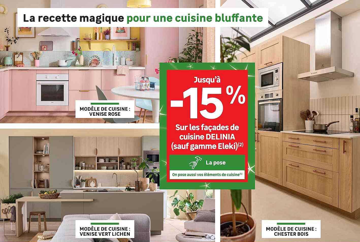 Jusqu’à -15% sur les façades de cuisine DELINIA (sauf gamme Eleki)