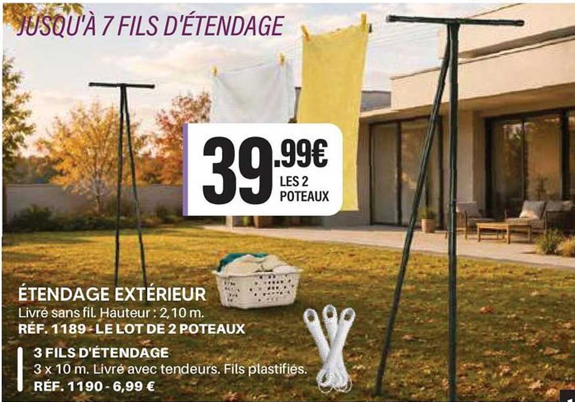 JUSQU'À 7 FILS D'ÉTENDAGE